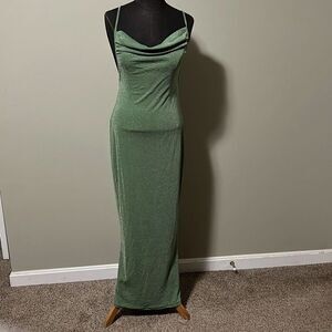 Women's Green Belle Knot Shoulder Backless Mermaid Hem Dress